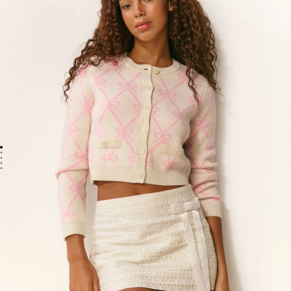 LoveShackFancy Veronika Wool-Blend Bow Cardigan Size Medium NWT